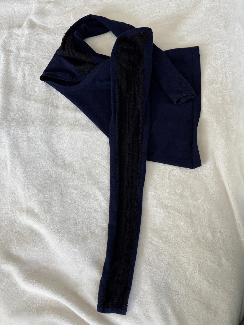 Guess Navy Long Sleeve Top with Black Lace Shoulders - Picture 5 of 7